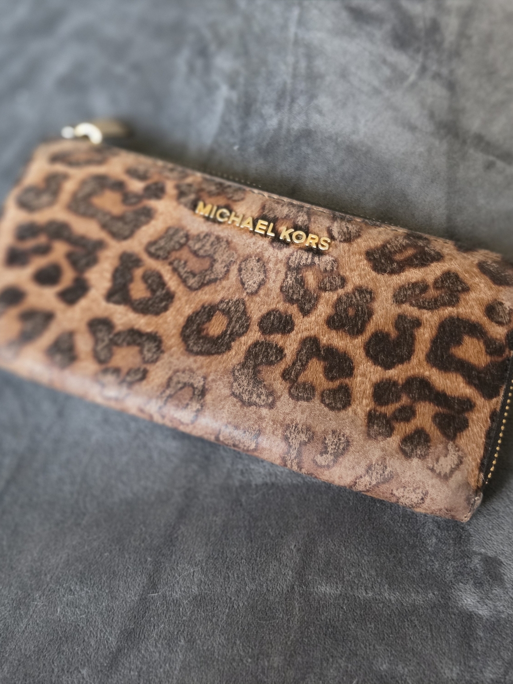 Michael Kors Leopard Print Zip Around Wallet - Brown & Black